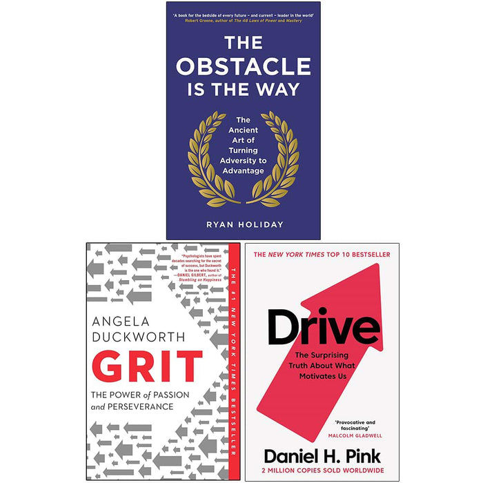 The Obstacle is the Way, Grit: The Power of Passion and Perseverance, Drive The Surprising Truth About What Motivates Us 3 Books Collection Set - The Book Bundle
