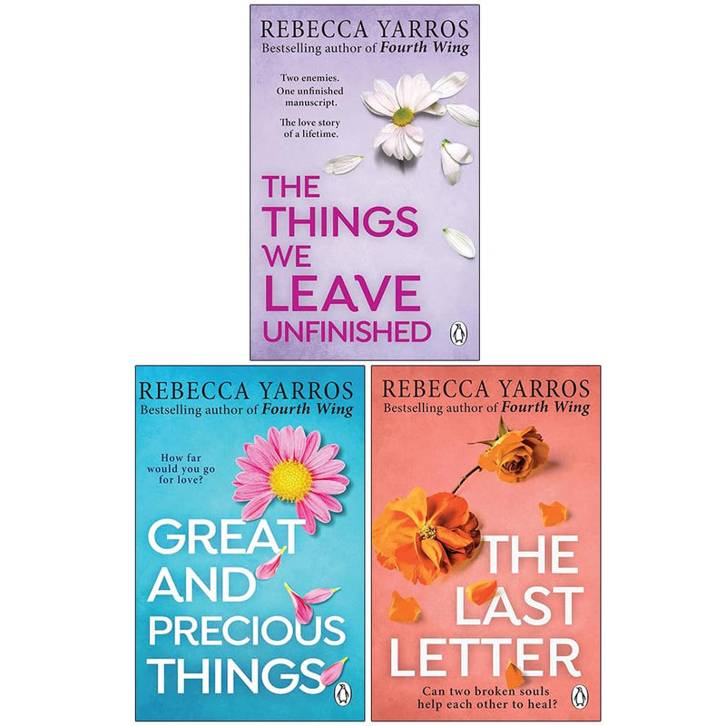 Set of three Rebecca Yarros books including The Things We Leave Unfinished, Great and Precious Things, and The Last Letter by Penguin.