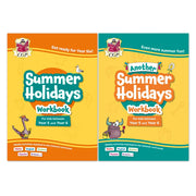 Summer Holidays Activity Workbook 2-book set by CGP Books for ages 9-12, non-fiction paperback covers