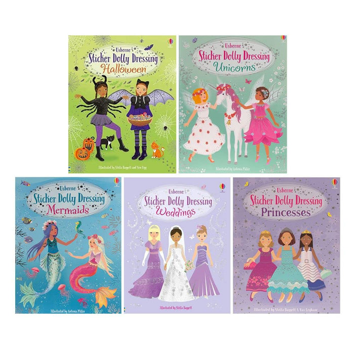 Usborne Sticker Dolly Dressing 5 Books Set Collection (Mermaids, Princesses, Unicorns, Weddings, Halloween - The Book Bundle