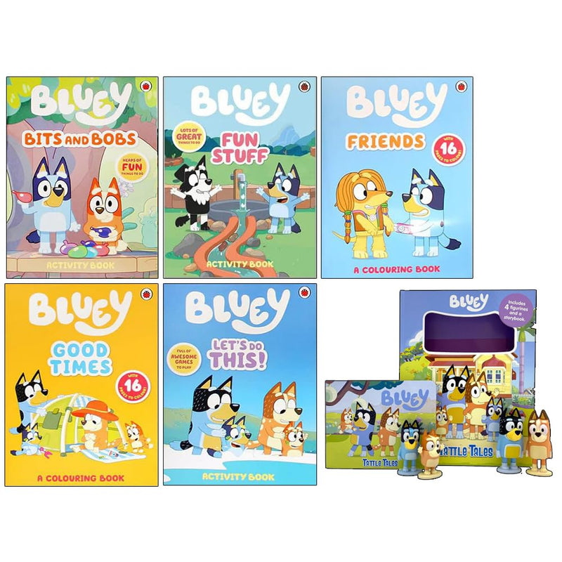Bluey Let's Do This & Tattle Tales 6 Books Collection Set With 4 Figurines - Ages 3–5 - Mixed Format