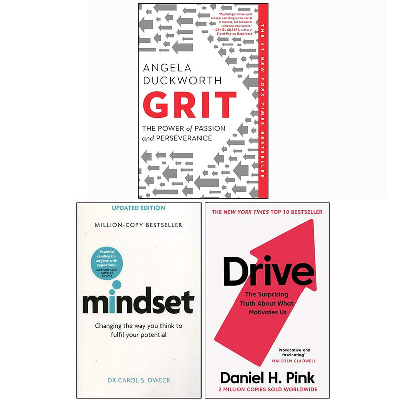Grit, Mindset Carol Dweck, Drive Daniel H Pink 3 Books Collection Set - The Book Bundle