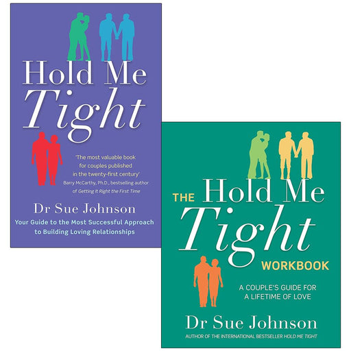 Hold Me Tight and Hold Me Tight Workbook set by Dr. Sue Johnson, paperback books on relationship therapy and emotional connection.