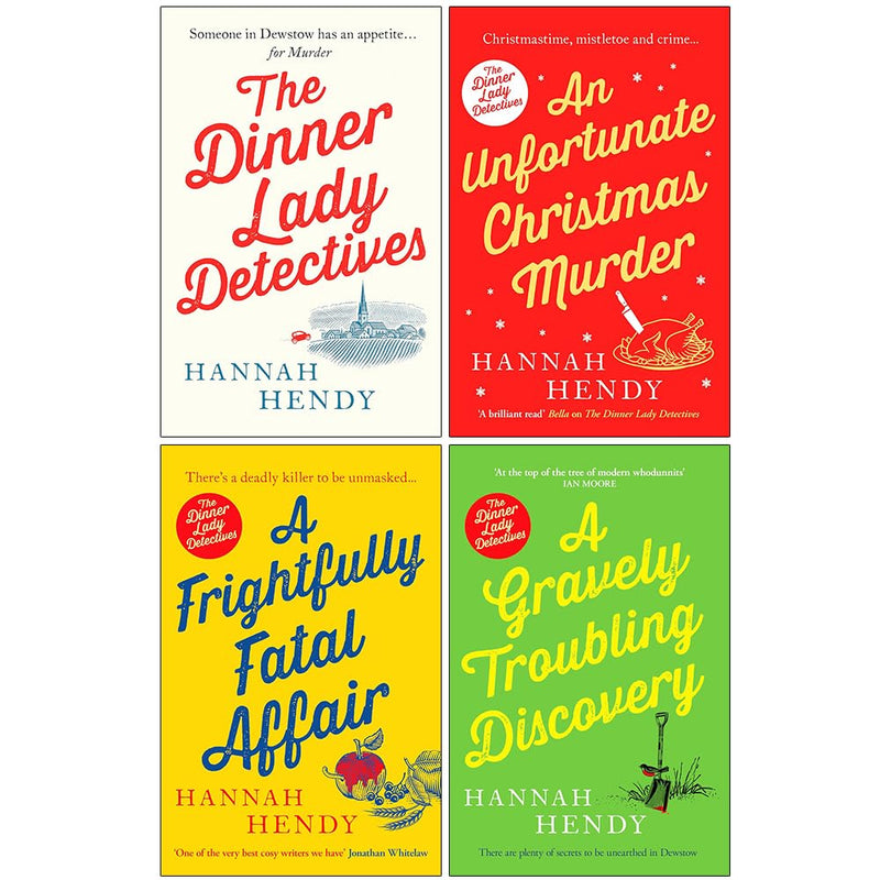 Set of four paperback detective fiction books from The Dinner Lady Detectives collection by Hannah Hendy, published by Canelo.