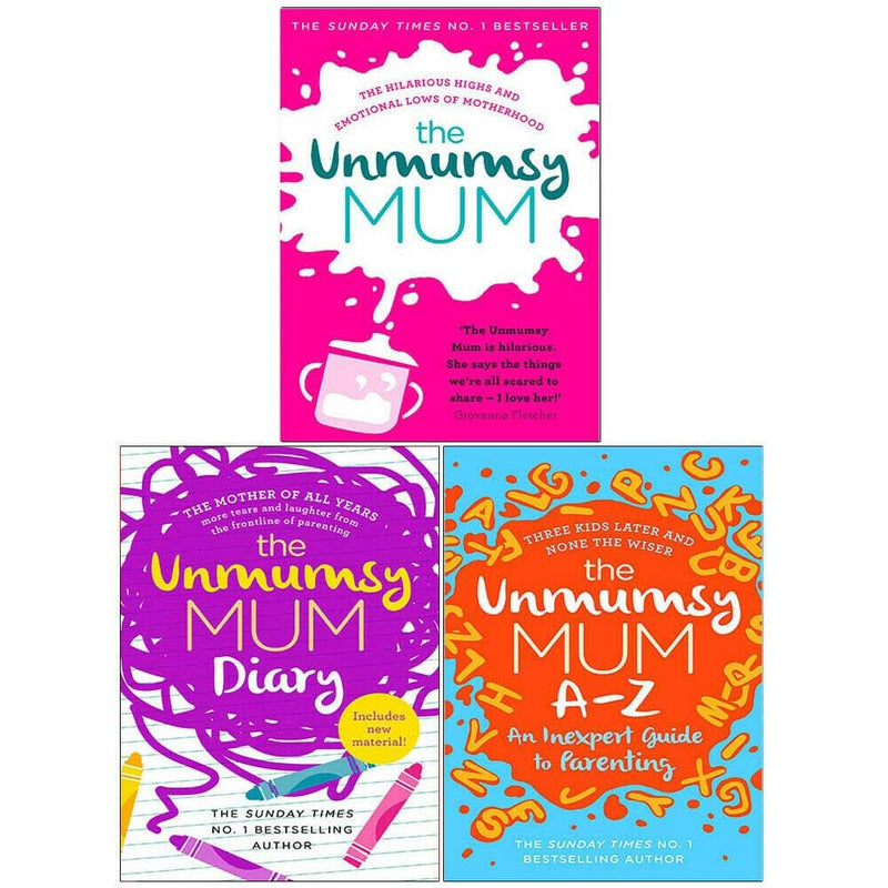 Collection of three books by Sarah Turner from The Unmumsy Mum series, including The Unmumsy Mum, Diary, and A-Z, published by Penguin Ltd.