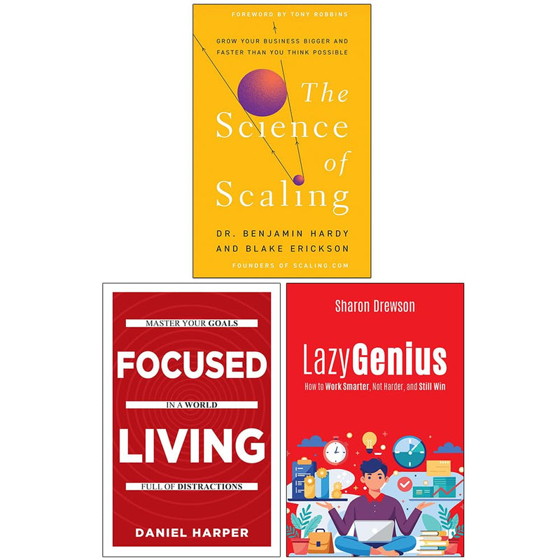 Lazy Genius book collection by Sharon Drewson, Dr. Benjamin Hardy, and Daniel Harper from Rupa Publications, focused on scaling and focused living.