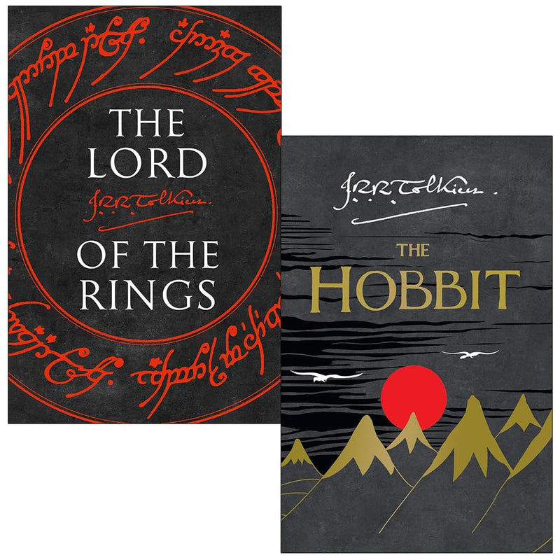 J. R. R. Tolkien collection of two paperback fantasy classic books by HarperCollins, featuring iconic cover art.