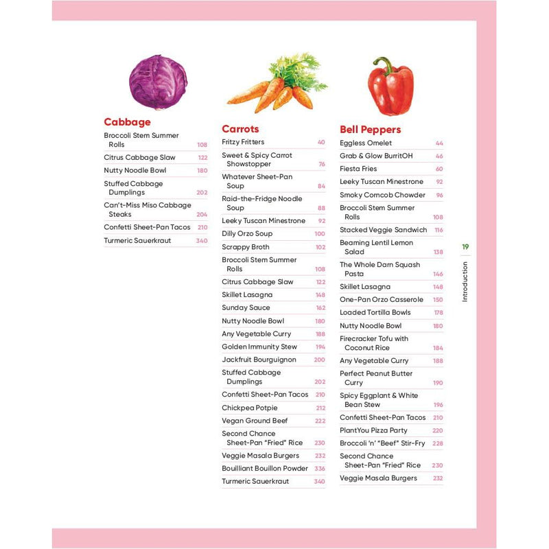 PlantYou Scrappy Cooking book by Carleigh Bodrug featuring colorful plant-based, zero-waste recipes and vibrant food photography.