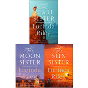 Set of three Pan books from Lucinda Riley's Seven-Sisters Series, featuring The Pearl Sister, The Moon Sister, and The Sun Sister.