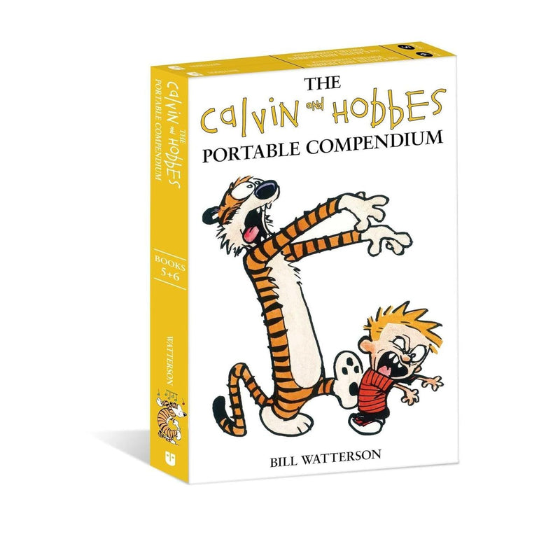 Calvin and Hobbes comic book collection by Bill Watterson, six-book portable compendium set published by Andrews McMeel Publishing.