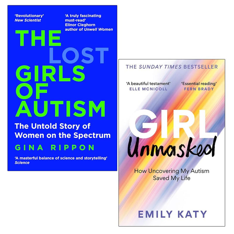 Set of two paperback books, "The Lost Girls of Autism" and "Girl Unmasked," by Gina Rippon and Emily Katy, featuring book covers.