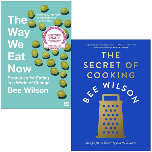 Set of two non-fiction books by Bee Wilson, including The Way We Eat Now and The Secret of Cooking, with colorful cover images.