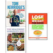 Set of three books on healthy longevity and slow cooker soups by Tom Kerridge, featuring nutritious recipes for beginners.