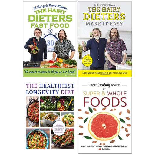 Hairy Dieters Fast Food, Hairy Dieters Make It Easy, The Healthiest Longevity Diet, Hidden Healing Powers 4 Books Collection Set - The Book Bundle