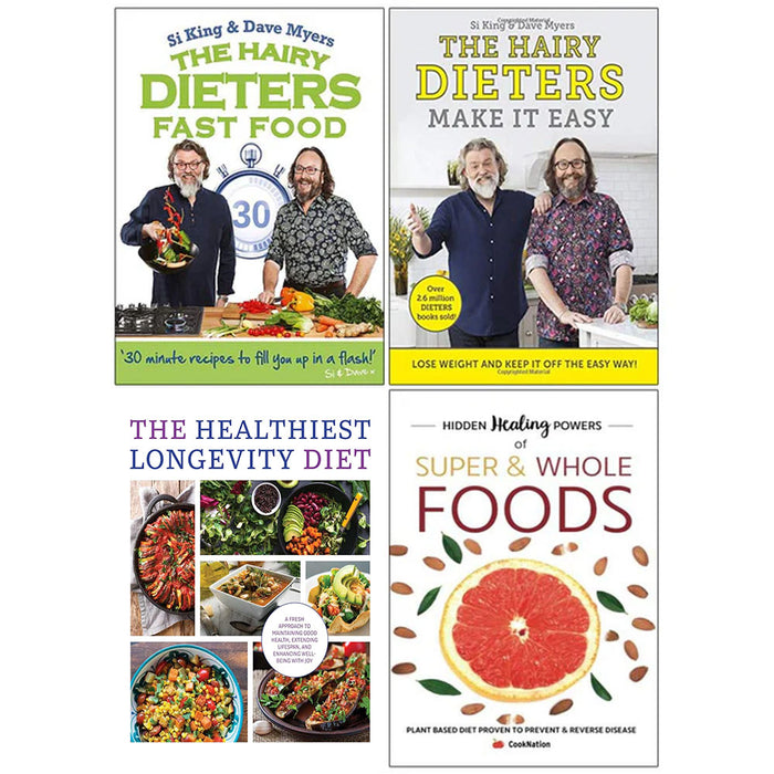 Hairy Dieters Fast Food, Hairy Dieters Make It Easy, The Healthiest Longevity Diet, Hidden Healing Powers 4 Books Collection Set - The Book Bundle