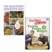 Two paperback books titled "Eat Well for Less" and "The Healthiest Longevity Diet" by Jo Scarratt-Jones and Chartwell Books.