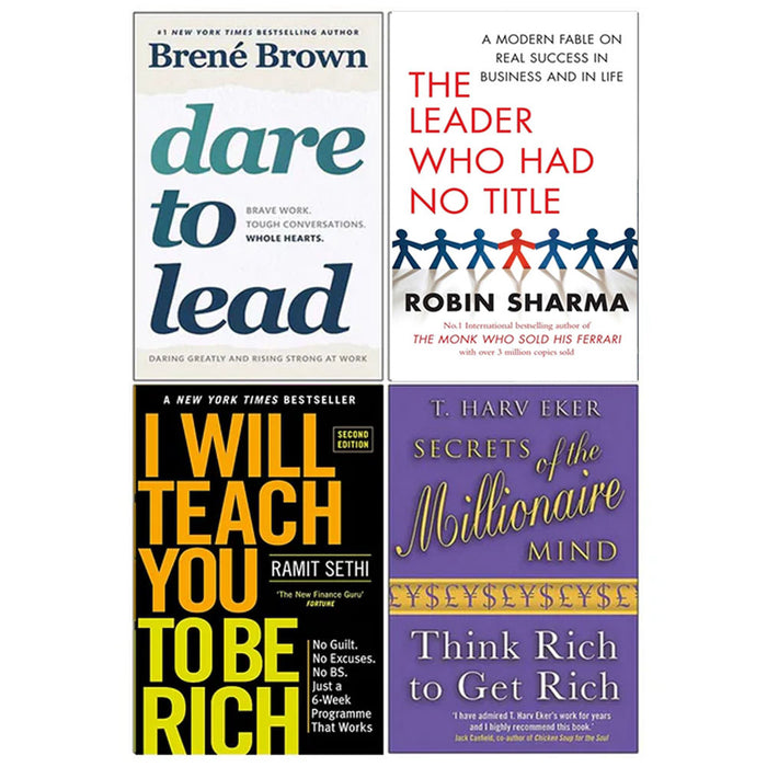 Dare to Lead, The Leader Who Had No Title, I Will Teach You To Be Rich, Secrets of the Millionaire Mind 4 Books Collection Set - The Book Bundle