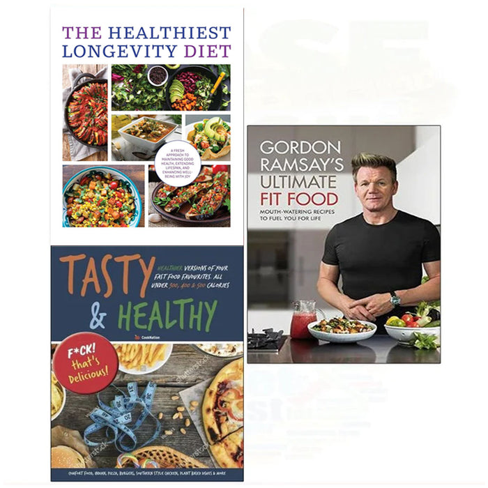 Gordon ramsay ultimate fit food[hardcover], The Healthiest Longevity Die, Tasty & Healthy 3 Books Collection Set - The Book Bundle