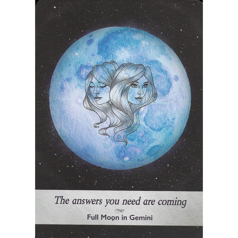 Moonology Oracle Cards deck by Yasmin Boland and Nyx Rowan, showing a spread of colorful moon-themed cards on a white background.