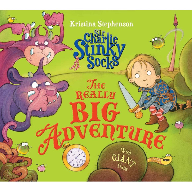 Set of three Sir Charlie Stinky Socks paperback books by Kristina Stephenson for children ages 3-7, featuring colorful illustrations.