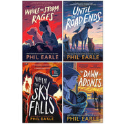 Collection of four paperback fiction books by Phil Earle, including "While the Storm Rages" and "Until the Road Ends" from Andersen Press.