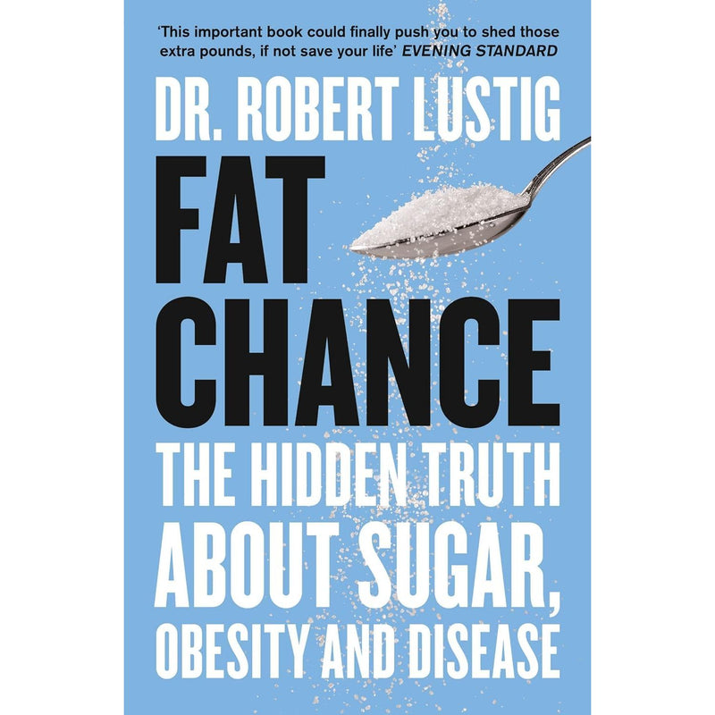 Two paperback books from the Fat Chance Sugar collection by Dr. Lustig and Dr. Mosley, featuring obesity and diet recipes.