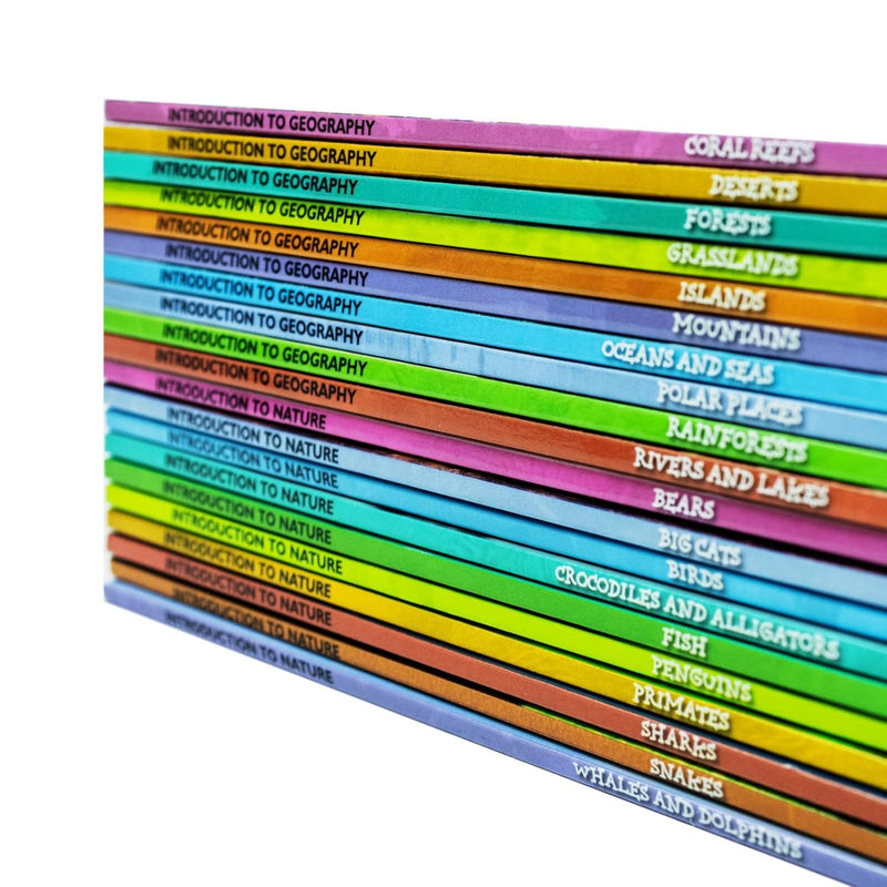 Children's nature and geography books set by Jasmine Brooke, featuring animals like bears and big cats, from Fox Eye Publishing.