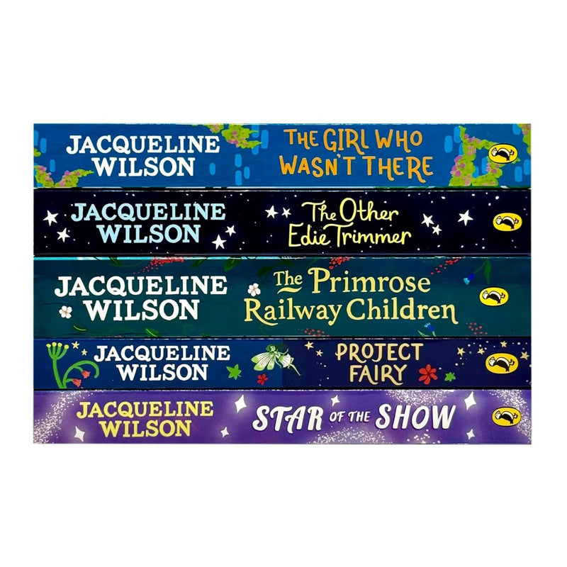 Jacqueline Wilson Puffin Ltd book set with five children's novels including The Primrose Railway Children and The Girl Who Wasn't There