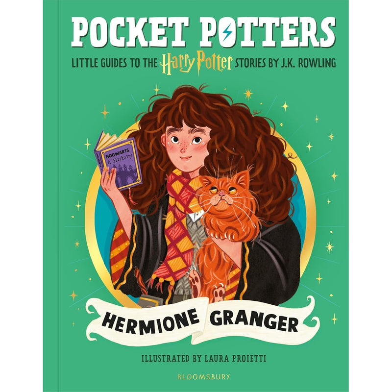 Set of four Harry Potter books by J.K. Rowling from Bloomsbury Children's Books featuring colorful covers and magical illustrations.