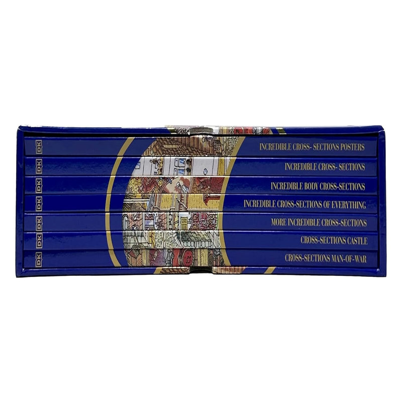 Six hardcover Stephen Biesty cross-sections books in a DK Publishing collection box set, showcasing detailed illustrations of various structures.
