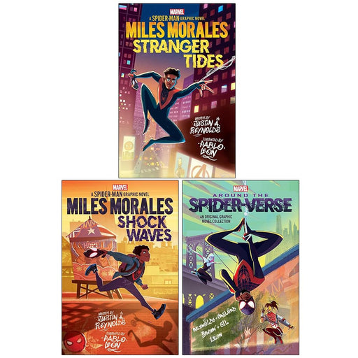 Collection of three Justin A. Reynolds fiction books including Stranger Tides, Shock Waves, and Around the Spider-Verse by Scholastic Ltd.