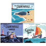 Three children's books in the Storm Whale collection by Benji Davies, featuring winter scenes and Grandma Bird, published by Simon & Schuster UK.