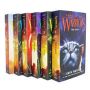 Set of six Warriors Cat Power of Three Book Series 3 collection by Erin Hunter, featuring book spines in a colorful display
