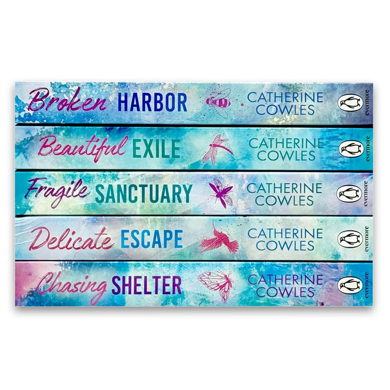 Evermore Sparrow Falls Series 5 books set by Catherine Cowles, including Fragile Sanctuary and Chasing Shelter, with colorful cover art.
