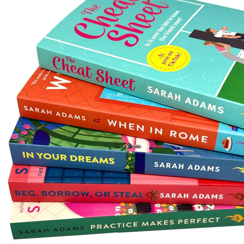Sarah Adams Collection of five paperback fiction books including Practice Makes Perfect and In Your Dreams, shown with colorful covers.