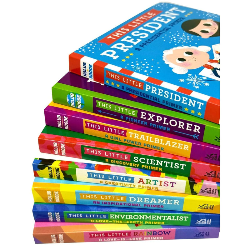 Eight-book collection of empowering non-fiction board books by Joan Holub and Daniel Roode, designed to inspire young readers.