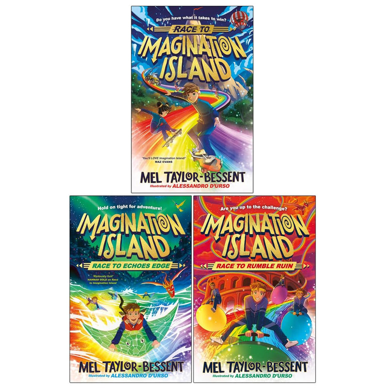 Set of three Imagination Island Series books by Mel Taylor-Bessent, including Race to Imagination Island, Echoes Edge, and Rumble Ruin.