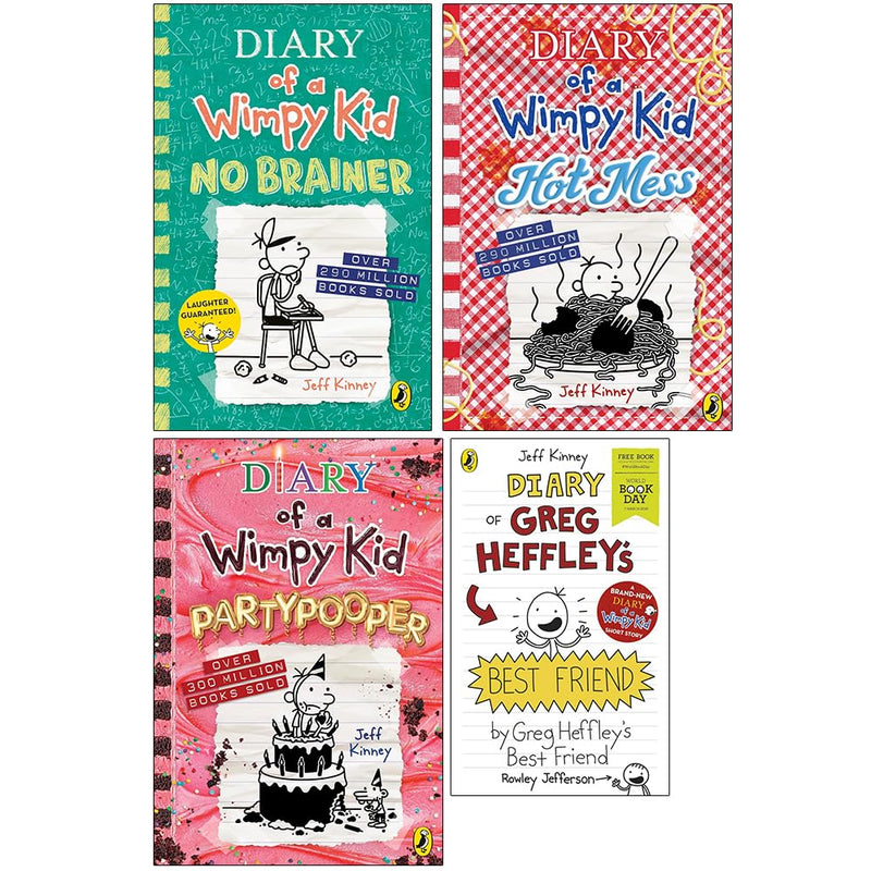 Diary of a Wimpy Kid: Books (18–20) Greg Heffley’s Best Friend 4 Books Collection Set(Jeff Kinney) (No Brainer, Hot Mess, Partypooper) - The Book Bundle
