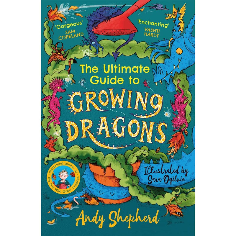Paperback of "The Ultimate Guide to Growing Dragons" by Andy Shepherd, featuring colorful dragon illustrations on the cover.