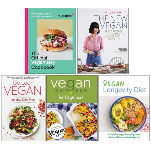 The Official Veganuary Cookbook [Hardcover], The New Vegan, Go Lean Vegan, Vegan Cookbook For Beginners & The Vegan Longevity Diet 5 Books Collection Set - The Book Bundle