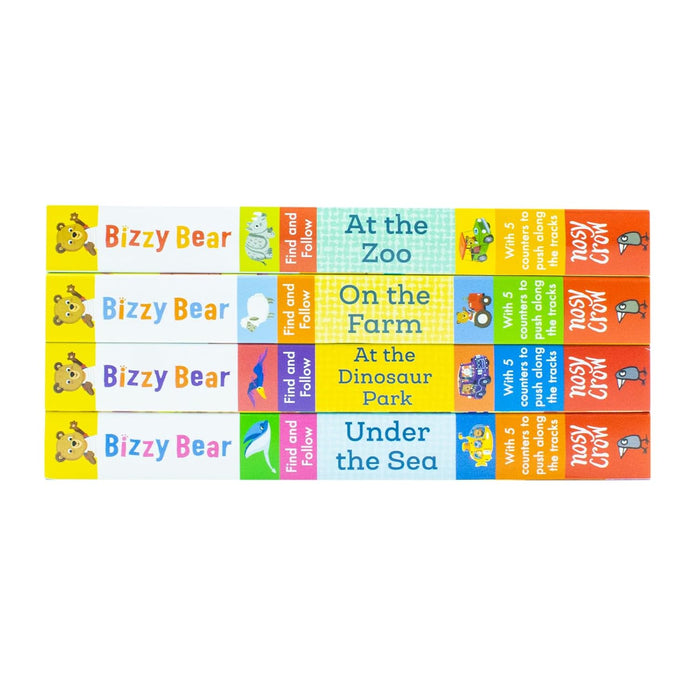 Bizzy Bear Find & Follow Series 4 Books Set (At The Zoo, On The Farm, At The Dinosaur Park, Under The Sea) - The Book Bundle