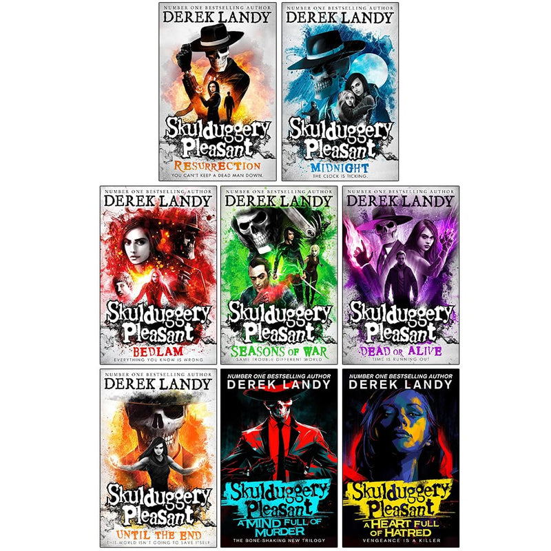 Skulduggery Pleasant Series 10-17 Collection 8 Books Set by Derek Landy (Resurrection, Midnight, Bedlam, Seasons of War, Dead or Alive, Until the End, Mind Full of Murder, A Heart Full of Hatred)