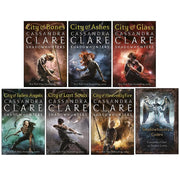 Seven paperback books from The Mortal Instruments collection by Cassandra Clare, fiction series, published by Walker Books.