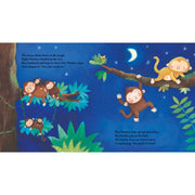 Illustration from the paperback book "Night Monkey, Day Monkey" by Julia Donaldson, featuring colorful monkey characters.