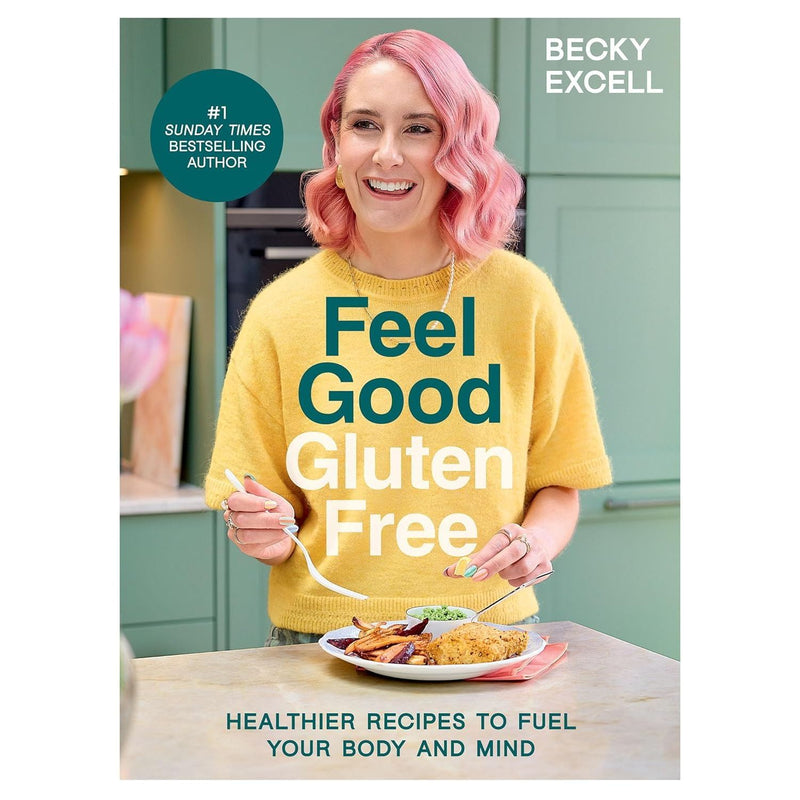 Set of three gluten-free recipe books by Becky Excell, Louise Blair, Jane Bonacci, and Sara De Leeuw with various cooking and baking recipes.