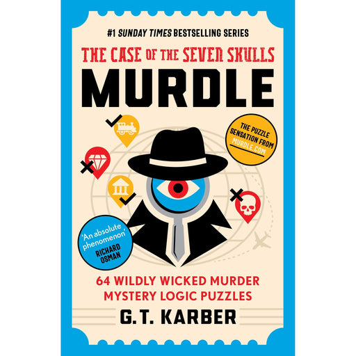 Cover image of Murdle Puzzle Series Book 5, "The Case Of The Seven Skulls," featuring a murder mystery logic puzzle book by Souvenir Press.