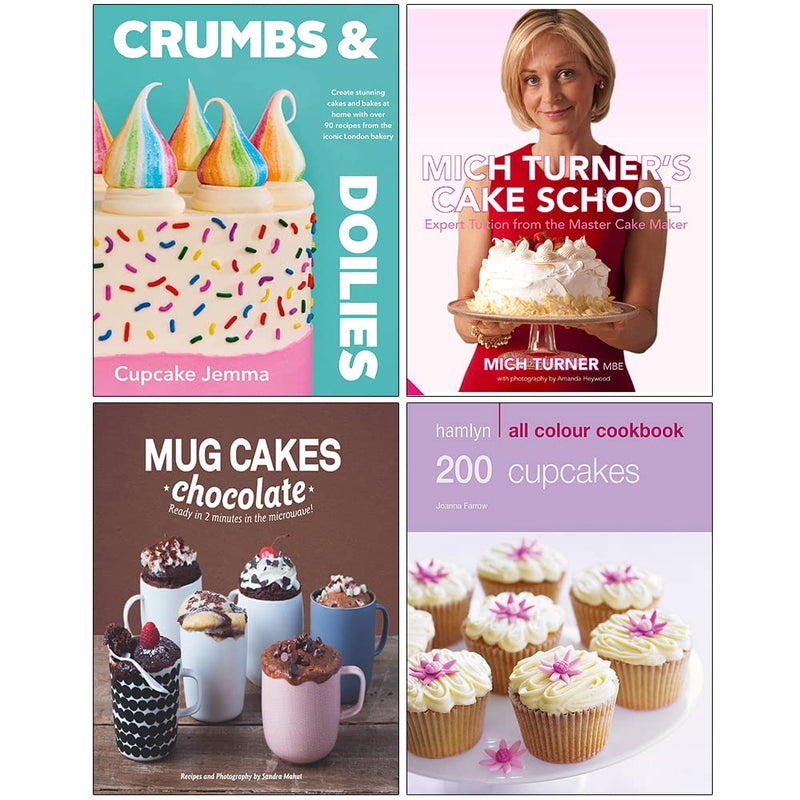 Crumbs Doilies, 200 Cupcakes, Mug Cakes Chocolate, Mich Turner Cake School 4 Books Set - The Book Bundle