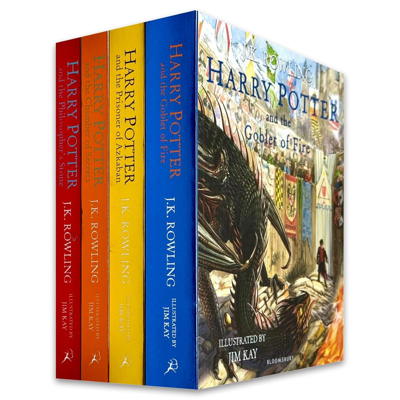 Harry Potter Illustrated Edition Series 1-4 Books Collection Set by J.K. Rowling - Fiction - Paperback