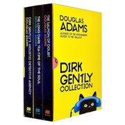 Dirk Gently 3-book boxset by Macmillan, featuring Holistic Detective Agency and Long Dark Tea-Time of the Soul, in a sleek box.