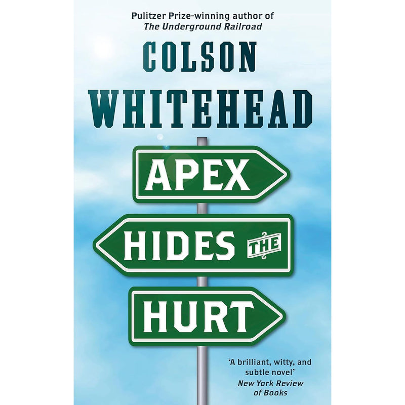 Collection of three paperback books from the Apex Hides the Hurt series by Colson Whitehead, featuring fiction titles with vibrant cover art.